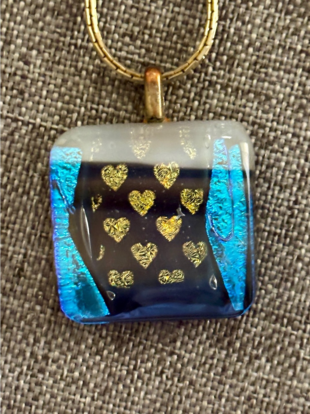 Handmade Blue Glass Heart Pendant ~ 1 inch square ~ Blue Pendant